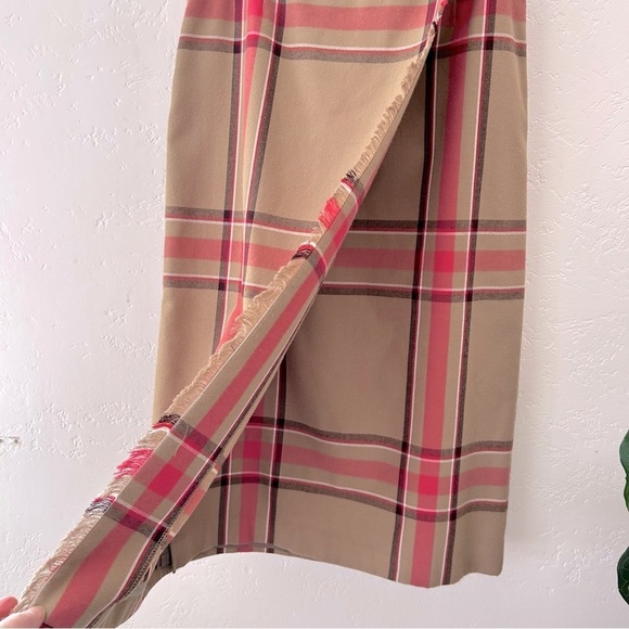 EVAN PICONE Vtg 90s Tartan Plaid Wrap Midi Skirt Belt Loops Tan Pink Size 10 - Picture 2 of 11